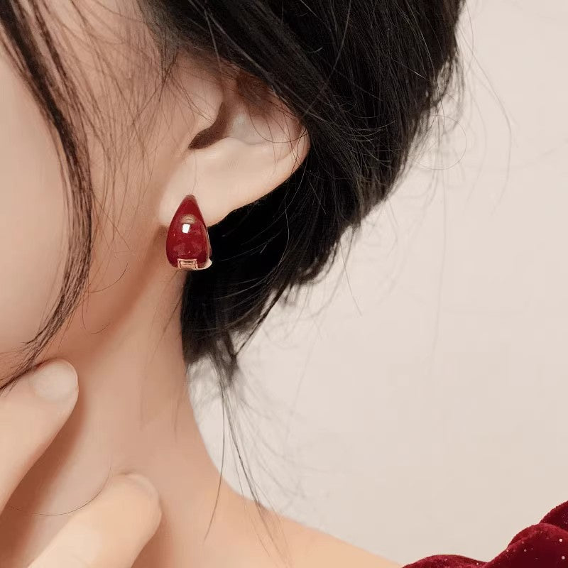 Women's Drip Glazed Red Water Drop Ear Clip Light Luxury High-grade Earrings