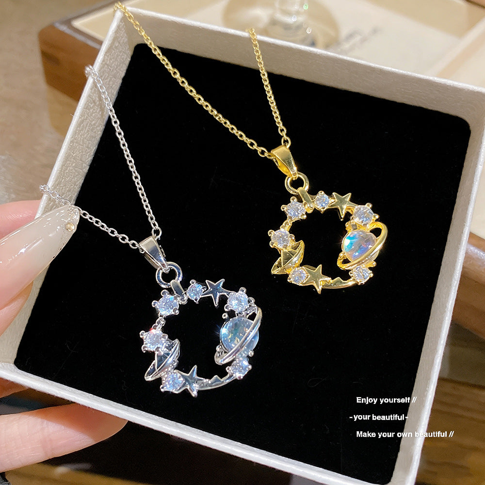 Women's Fashion Diamond Planet Titanium Steel Exquisite Light Luxury Full Clavicle Necklace