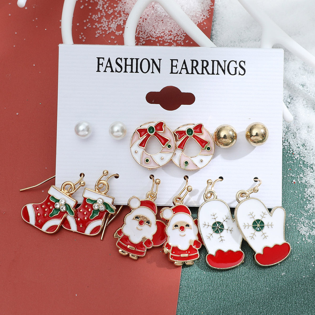 Women's Series Snowflake Bell Combination Suit Cartoon Earrings