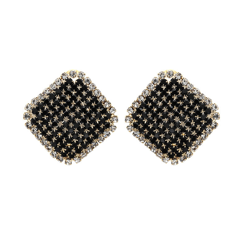 Geometric Ear Trendy Square Black Crystal Earrings