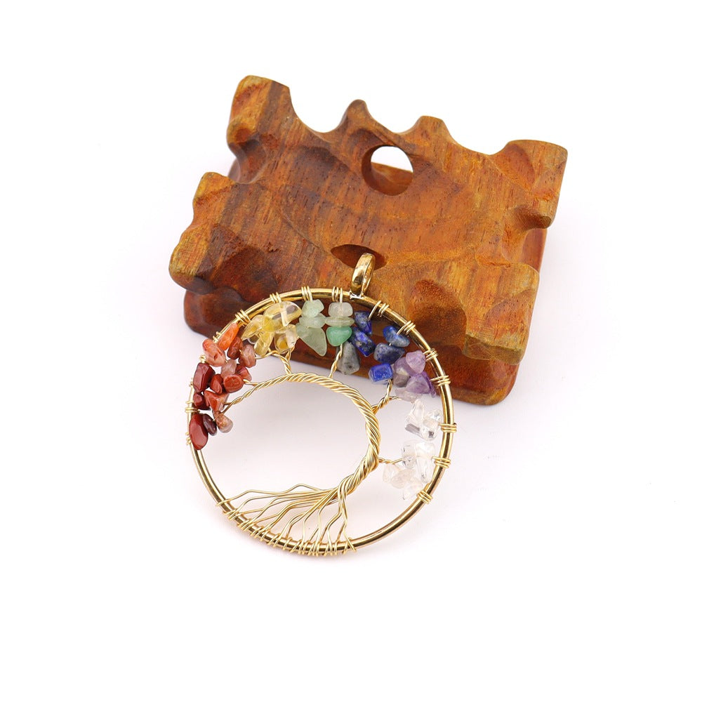 Crystal Gravel Winding Colorful Tree Of Life Stone Necklace