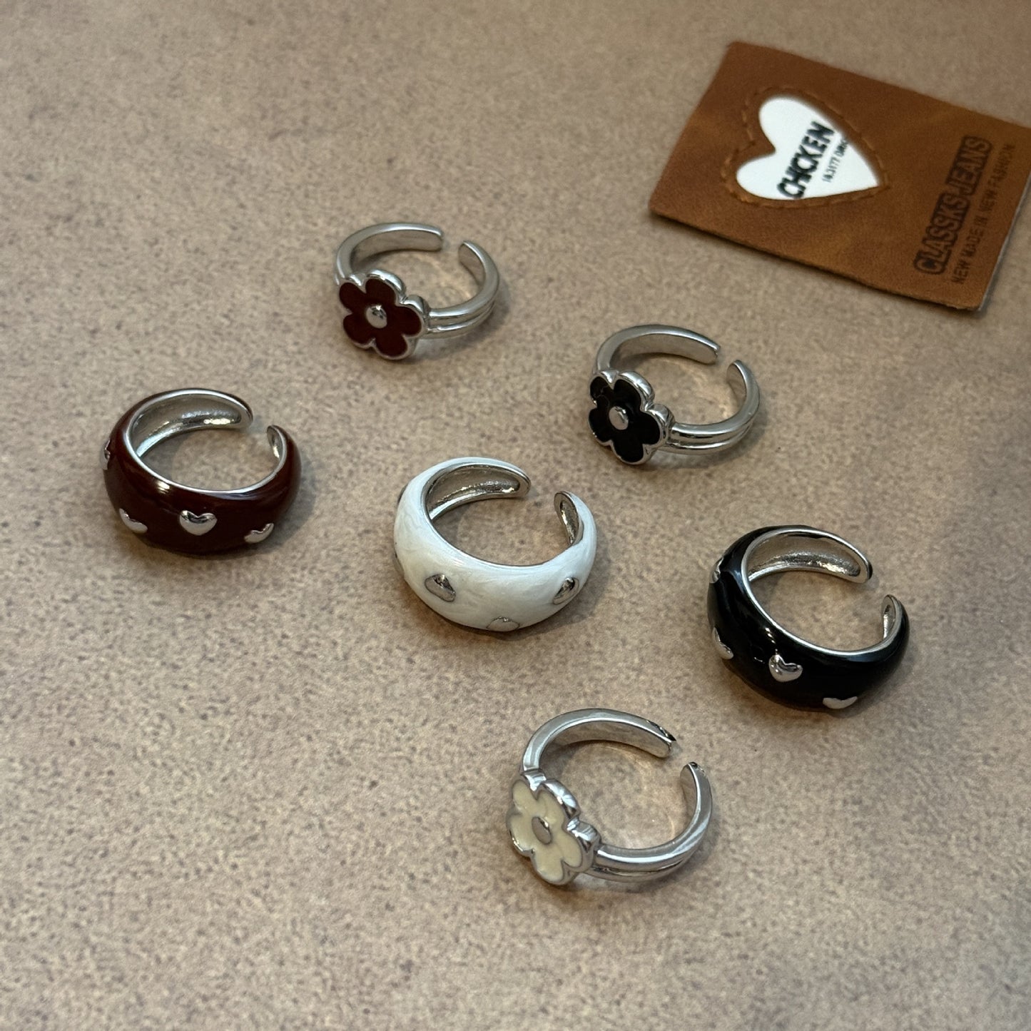 Chocolate High-grade Wine Red Enamel Drop Oil Love Heart Flowers Ring