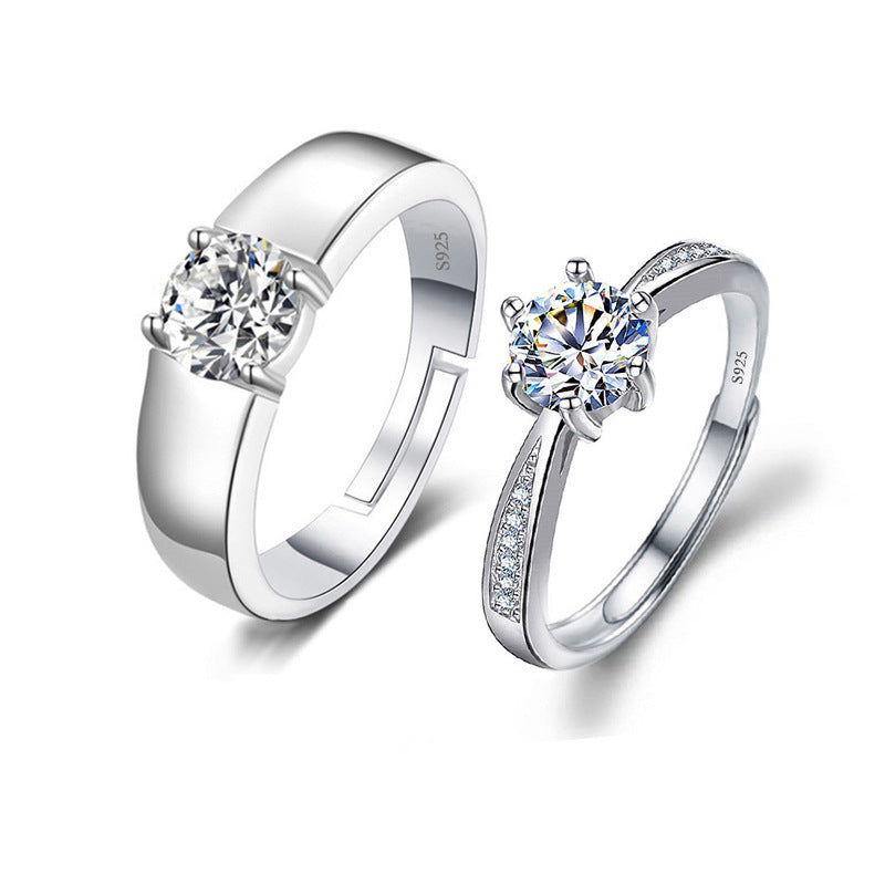 Women's Couple Imitation Moissanite Opening Adjustable Man's Proposal Wedding Valentine's Day Ring