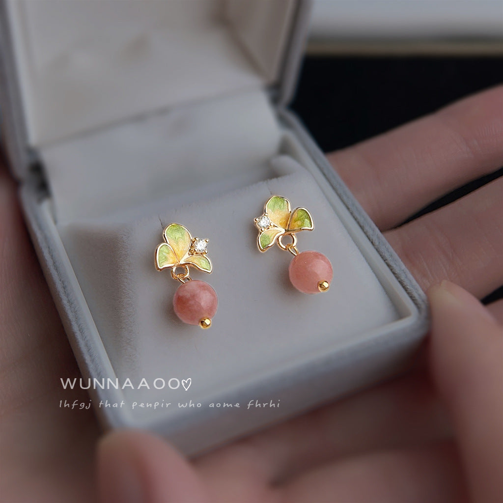 Women's Mori Style Inlaid Zircon Enamel Drip Glazed Hand Painting Flower Earrings