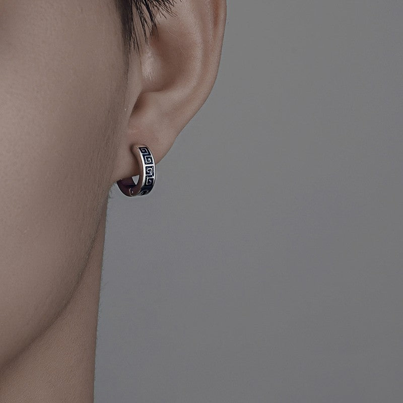 Men's Pierced Black Titanium Steel Cold Style Design Sense Niche Earrings
