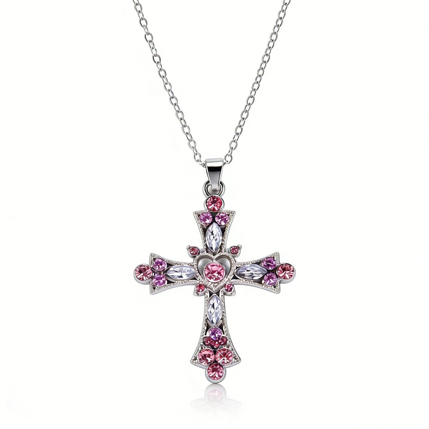 Cross Pink White Punk Simple Design Clavicle Necklaces