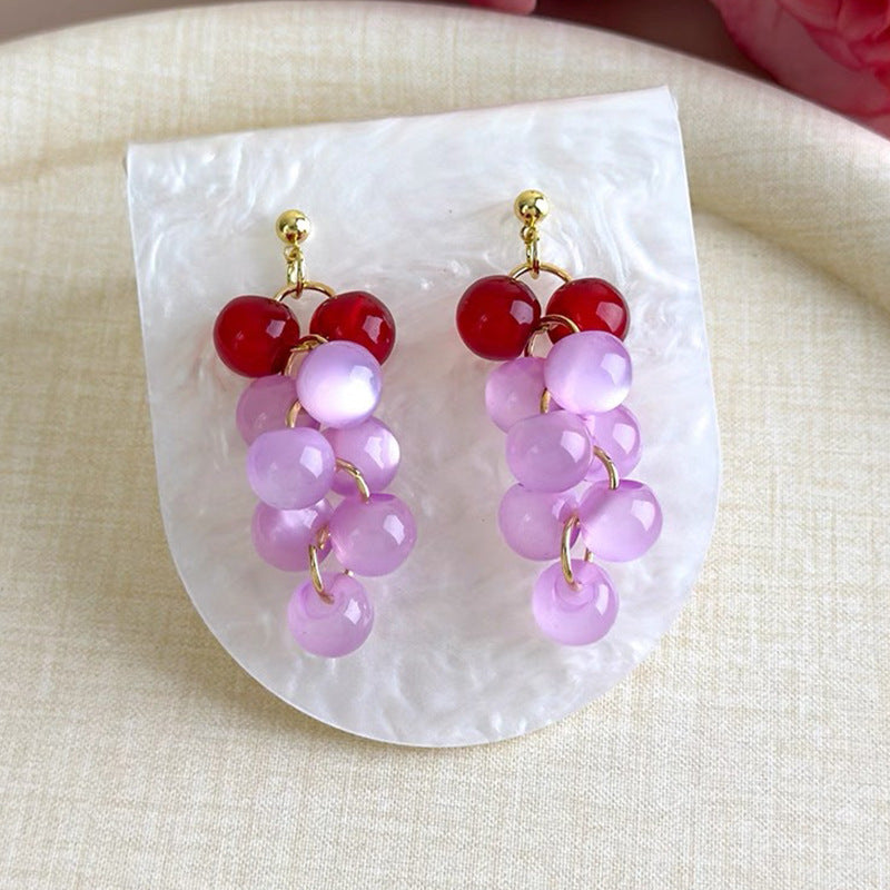 Color Beaded Grape Simple Cute Smart High-grade Earrings