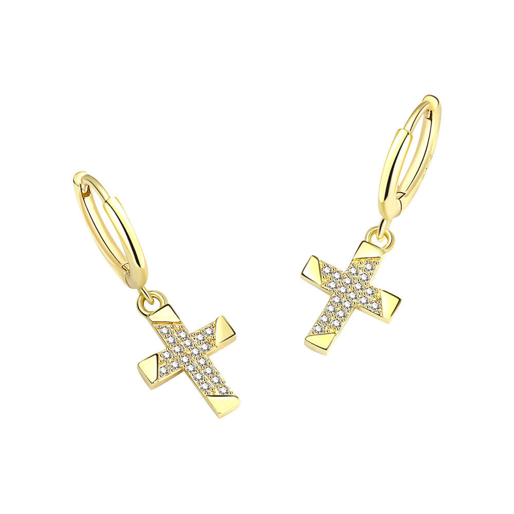 Boucles d'oreilles Design Cross Ear Clip Micro Incrusté de Zirconium