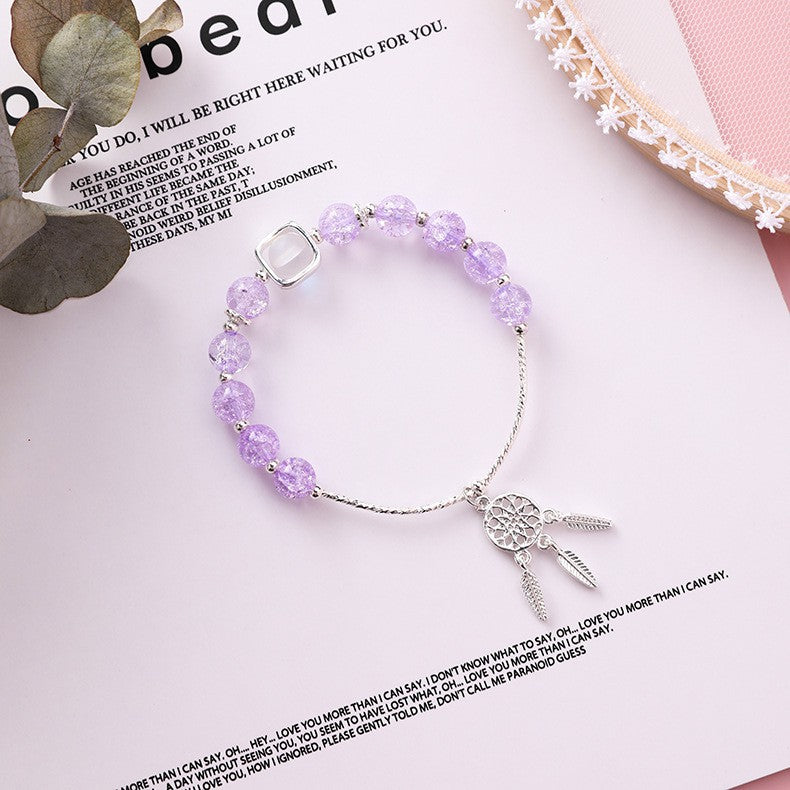 Strawberry Female Pink Crystal Single Circle Beaded For Girlfriend Bracelet