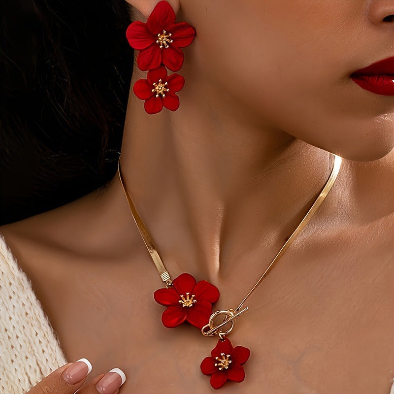 Women's Fashionable Elegant High-grade Alloy Flower Suite Jewelry Set