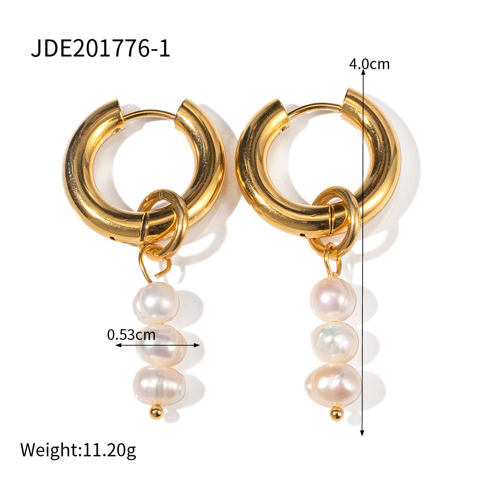 Plated Asymmetric Natural Fresh Water Pearl Pendant Earrings