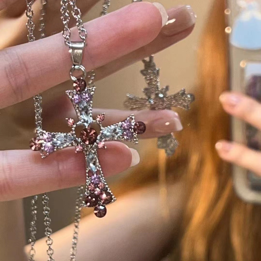 Style Hot Cross Female Diamond Gothic Design Necklace