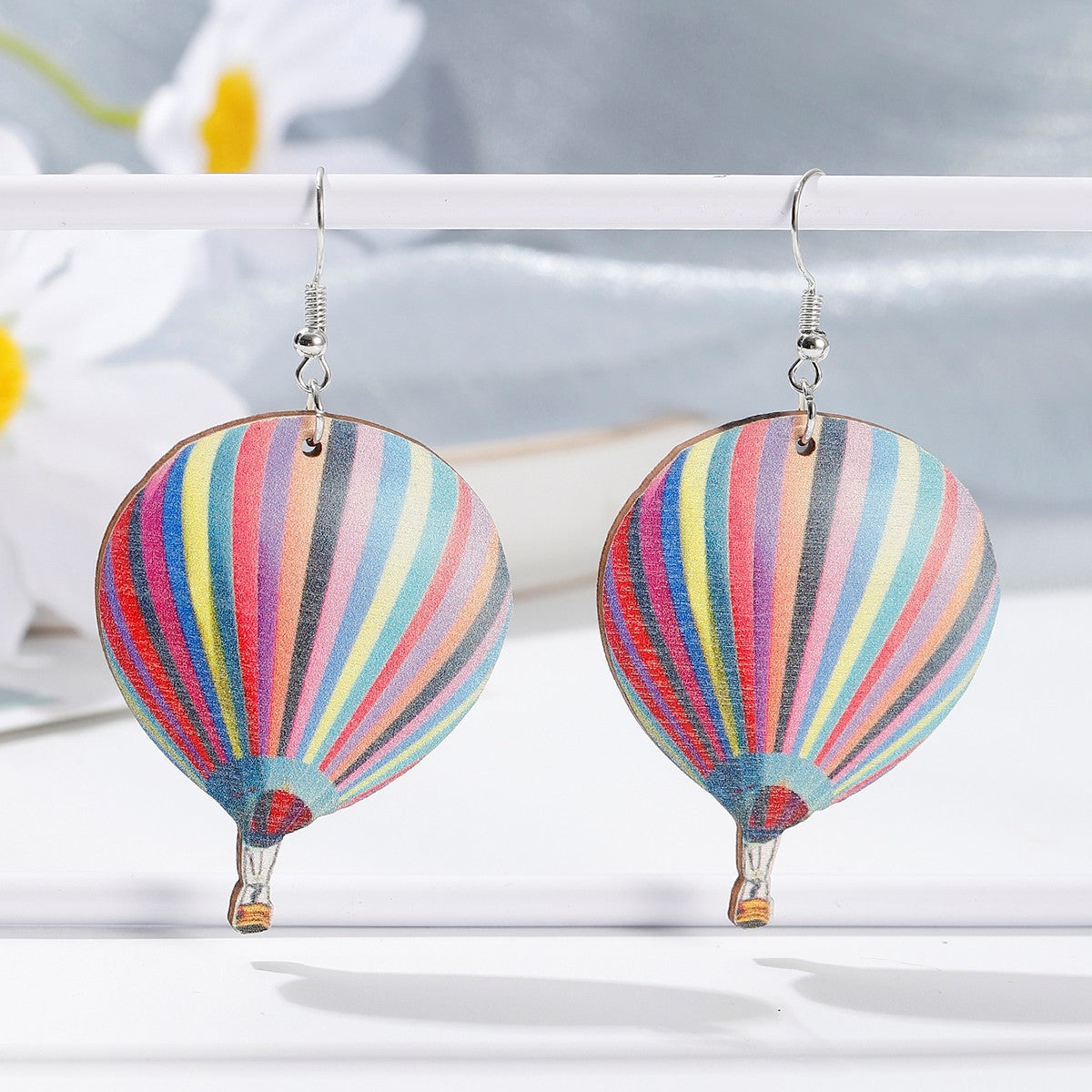 Colorful Hot Air Balloon Wooden Exaggerating Earrings