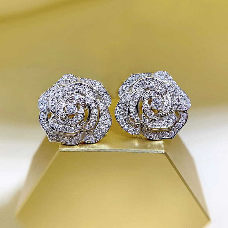 High-grade Classic Style Camellia Ear Refined Earrings