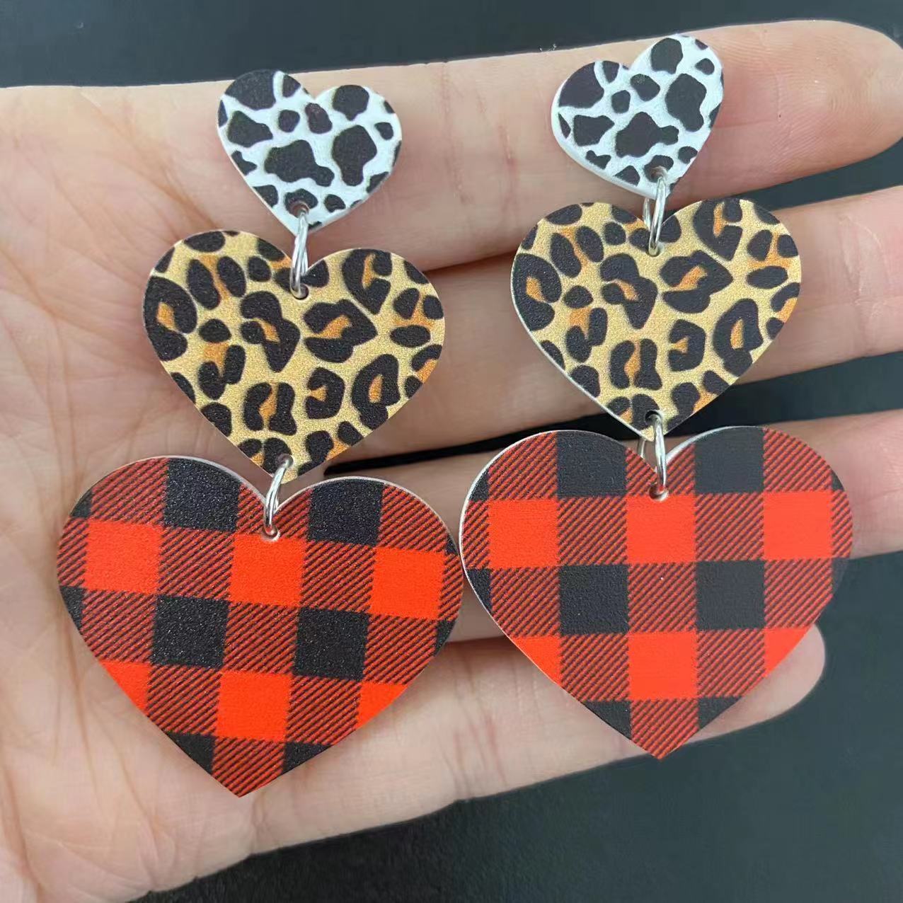 Women's Acrylic Asymmetric Leopard Plaid Cows Pattern Simple Three-piece Earrings