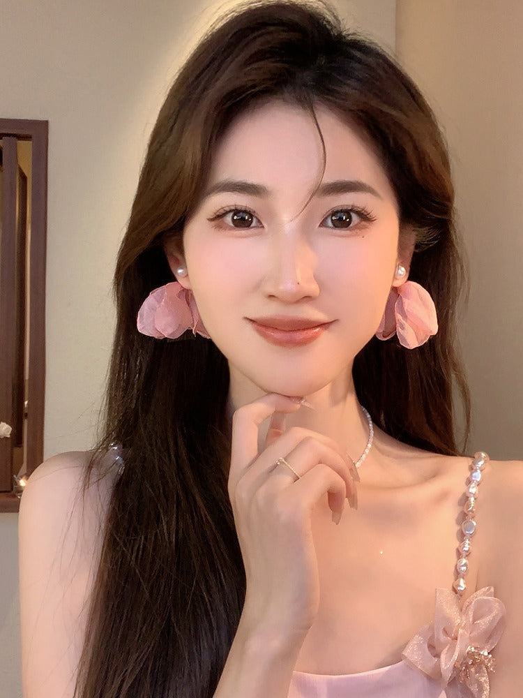 Women's Blowing Wheat Waves Atmosphere Chiffon Flower High-grade Earrings