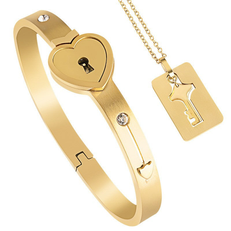 Hot Style Couple Heart Lock Fashion Titanium Bracelets