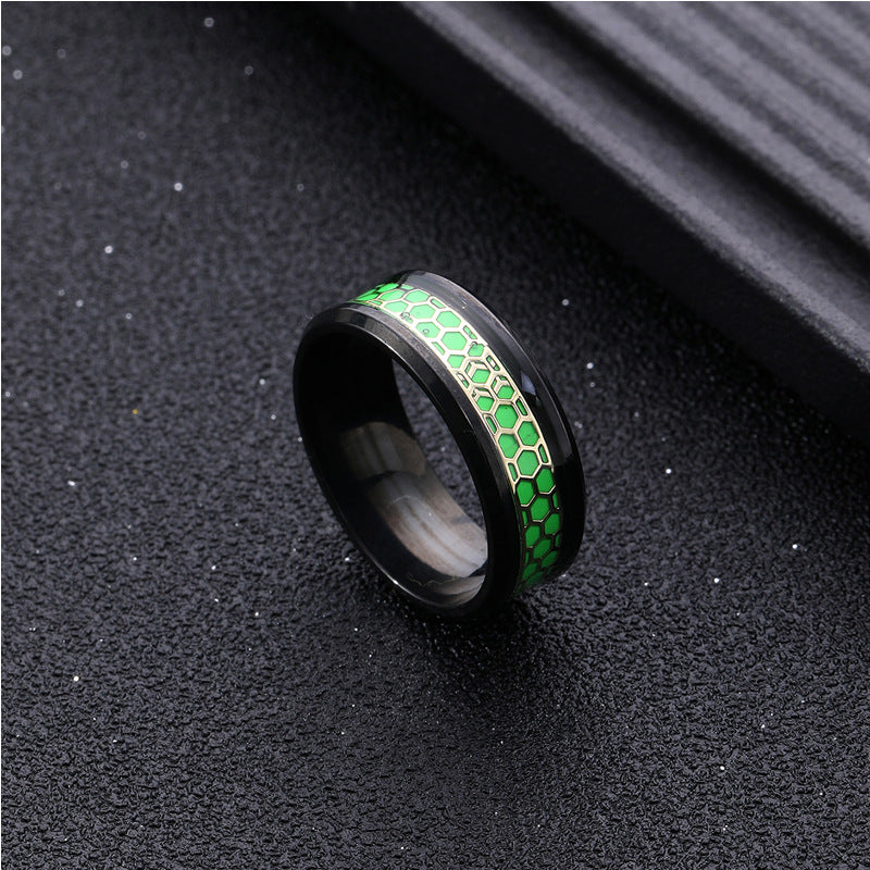 Leaves Honeycomb Titanium Steel Design Stainless Rings