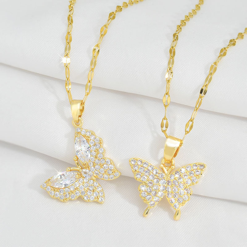 Full Diamond Butterfly Simple Temperamental High-grade Titanium Steel Female Pendants