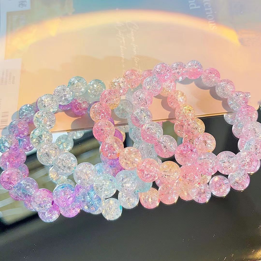 Glass Crystal Gradient Ice Crack Beads Beaded Sweet Cute Bracelets