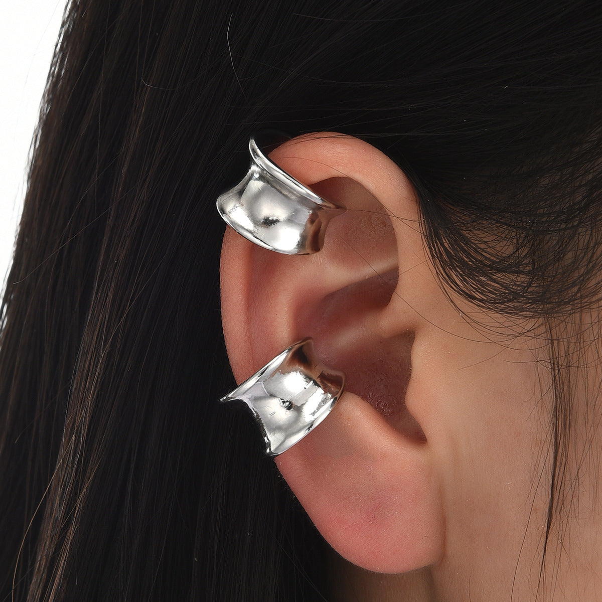 Retro Glossy Geometric Fashion Wide Face Arc Ear Clip