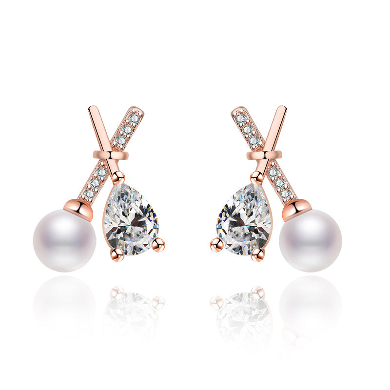 Cross Elegant French Pearl Light Luxury Minority Earrings