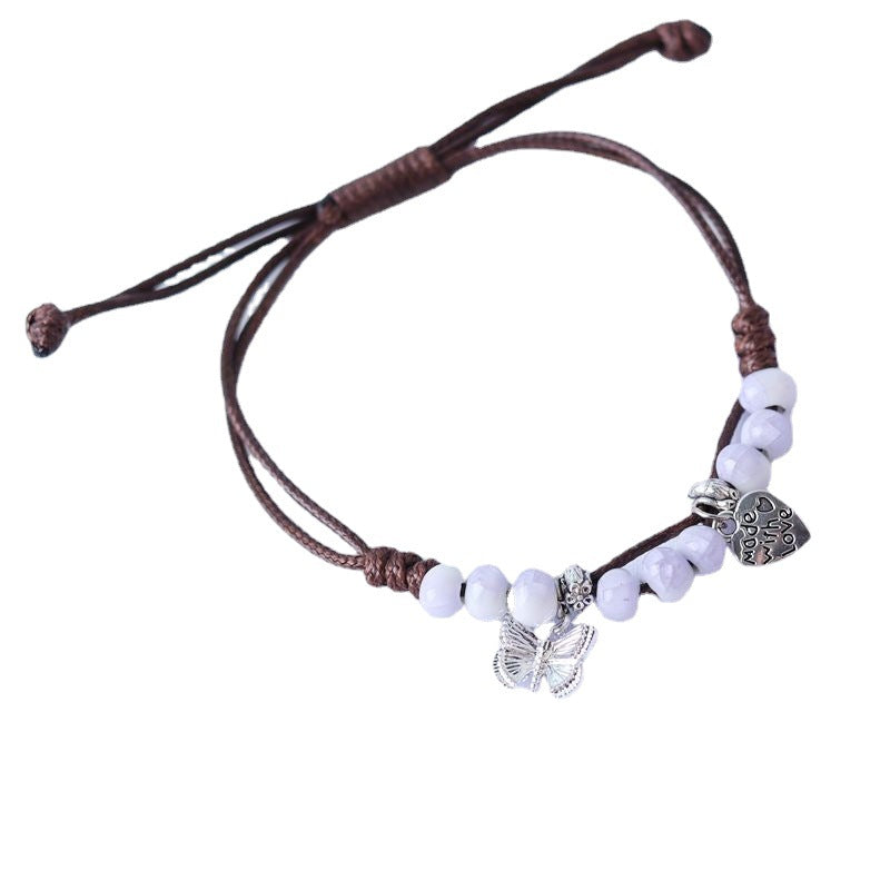 Chinese Retro Butterfly Niche Ceramic Decorative Woven Hand Bracelet