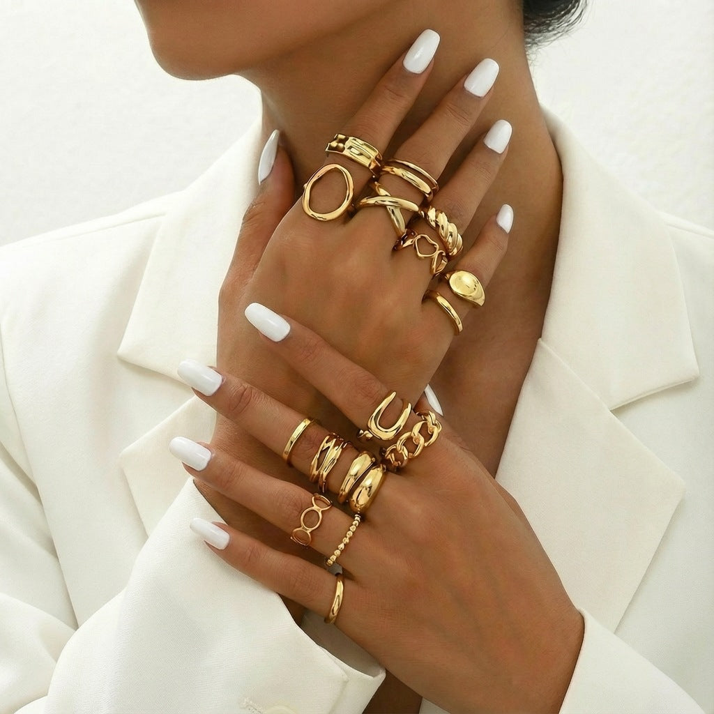 Women's Combined Fashion Liquid Lava Flower Irregular Rings