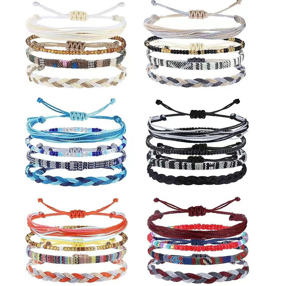 Summer Simple National Fashion Cord Beaded Rainbow Woven Bracelet