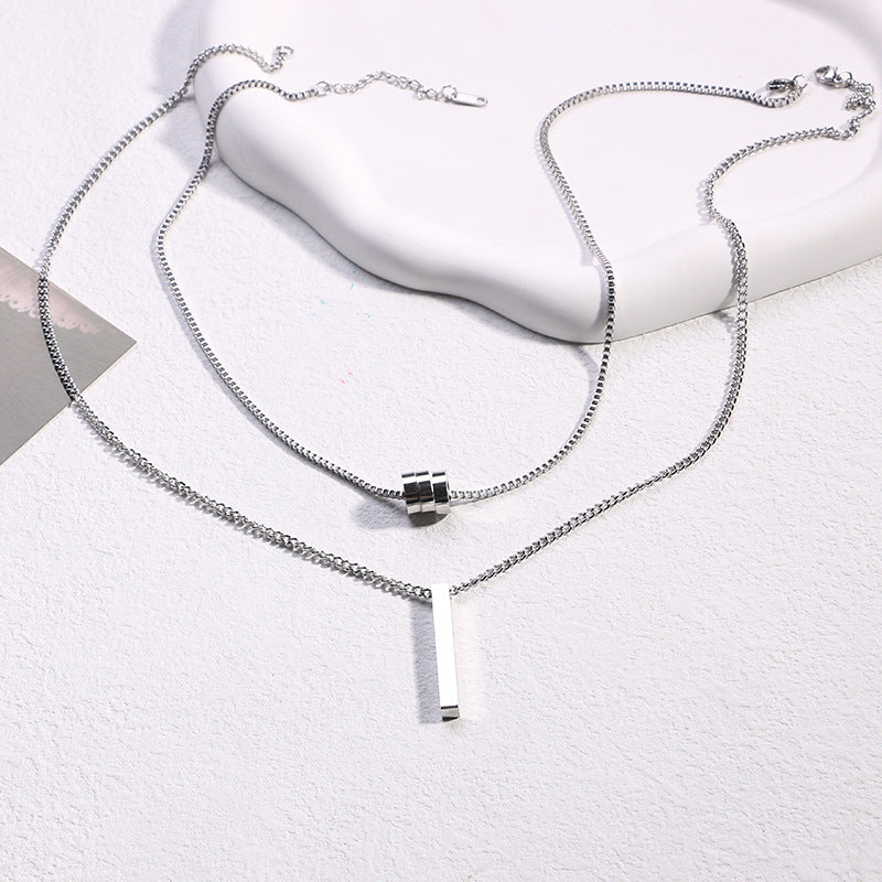 Twin Style Three Rectangular Column Titanium Steel Necklaces