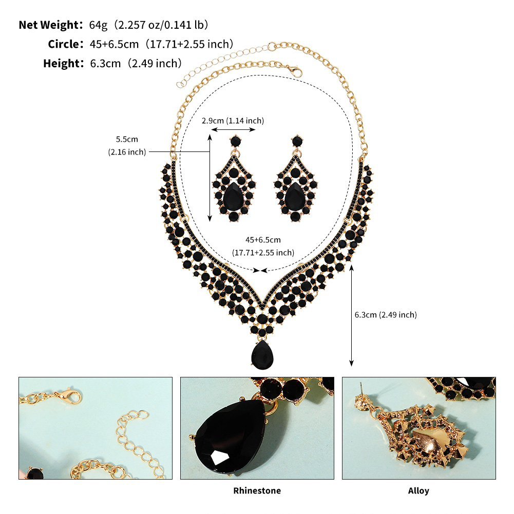 Women's Banquet Party Dress Two-piece Luxury Rhinestone Bridal Jewelry Set