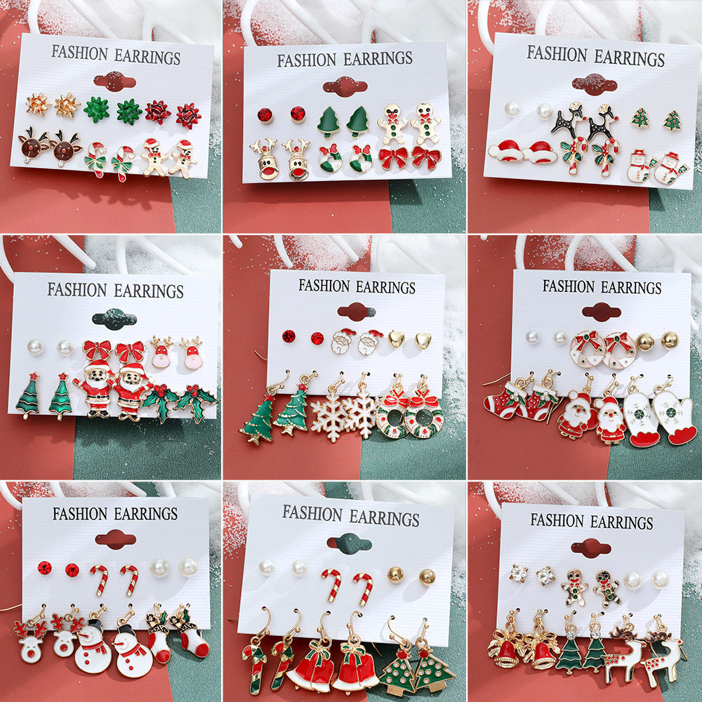 Women's Series Snowflake Bell Combination Suit Cartoon Earrings