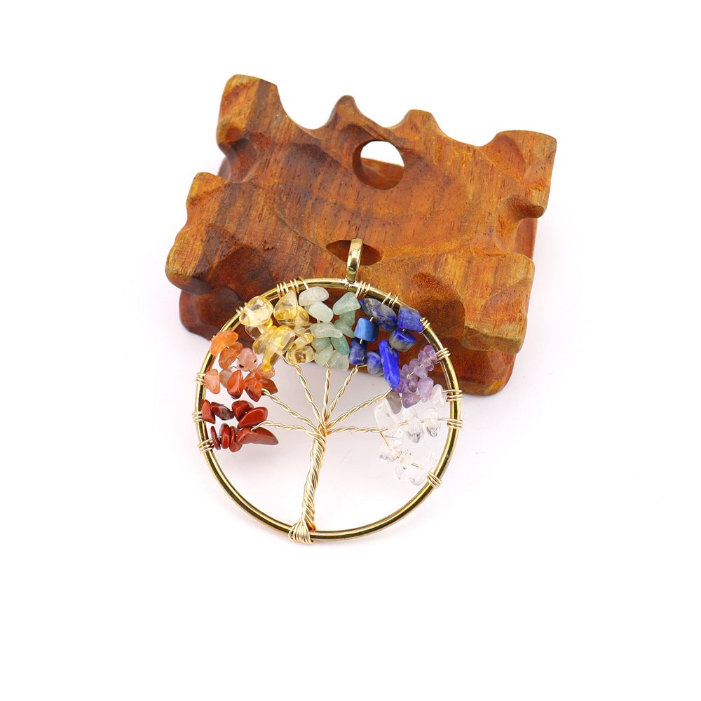 Crystal Gravel Winding Colorful Tree Of Life Stone Necklace