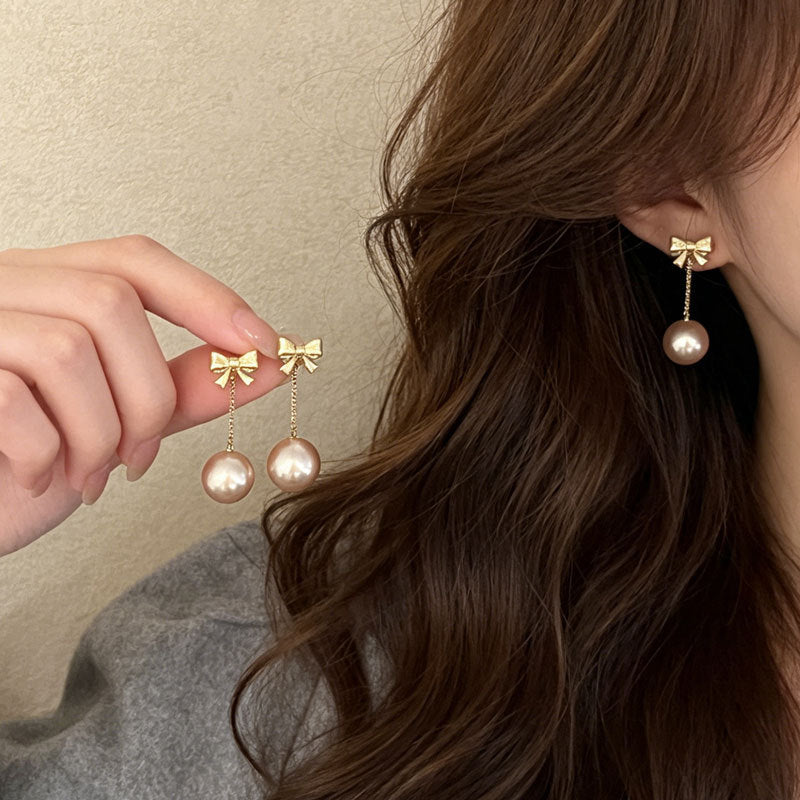 Style Retro Elegant Versatile One For Champagne Pearl Butterfly Earrings