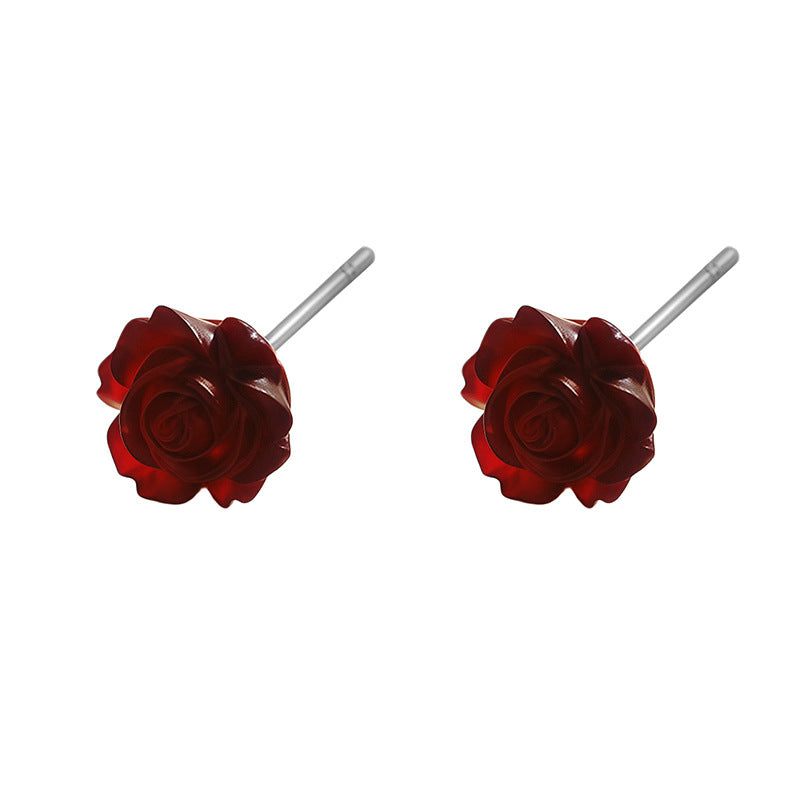 Three-dimensional Rose Flower Retro Style Super Stud Earrings