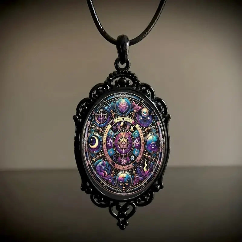 Elegant Constellation Pattern Black Frame Glass Embossed Romantic Necklace