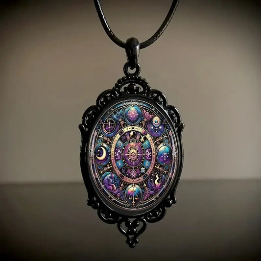 Elegant Constellation Pattern Black Frame Glass Embossed Romantic Necklace