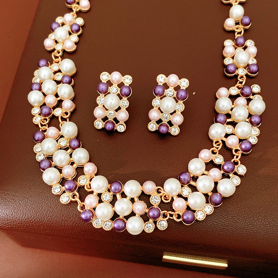 Women's Middle Ancient Diamond Beaded Pearl Ear Light Luxury Minority Clavicle Necklaces