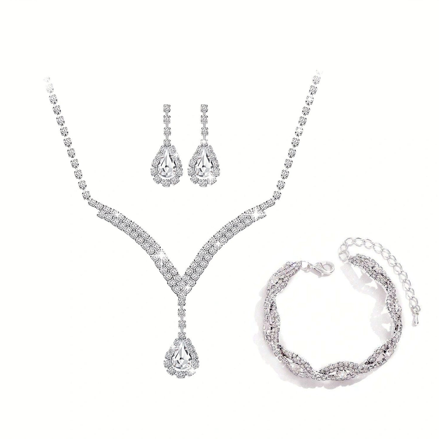 Bridesmaid Prom Costume Rhinestone Bridal Wedding Metal Jewelry Set