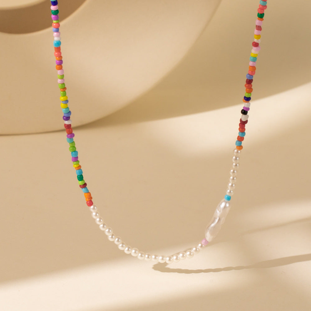 Popular Color Bead Stitching Imitation Pearl Necklaces