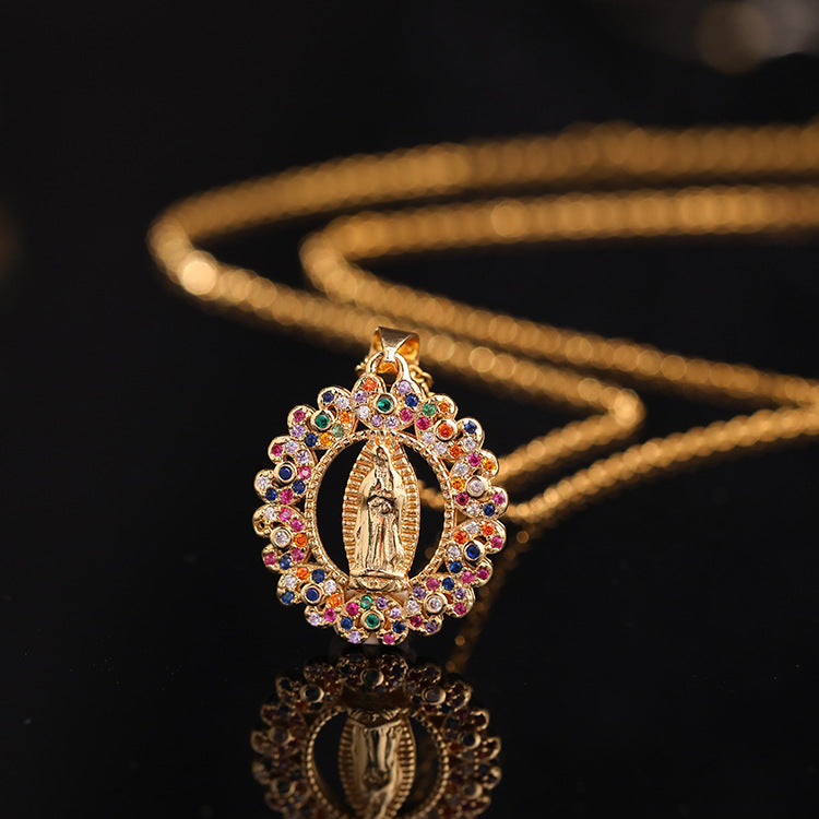 Virgin Mary Diamond Color Zircon Gold Chain Necklaces