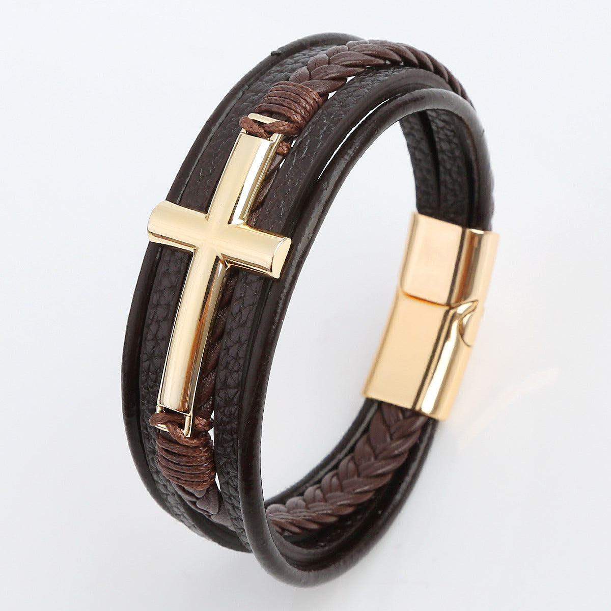 Men's Leather Hand-woven Alloy Magnetic Buckle Bangle Bracelets