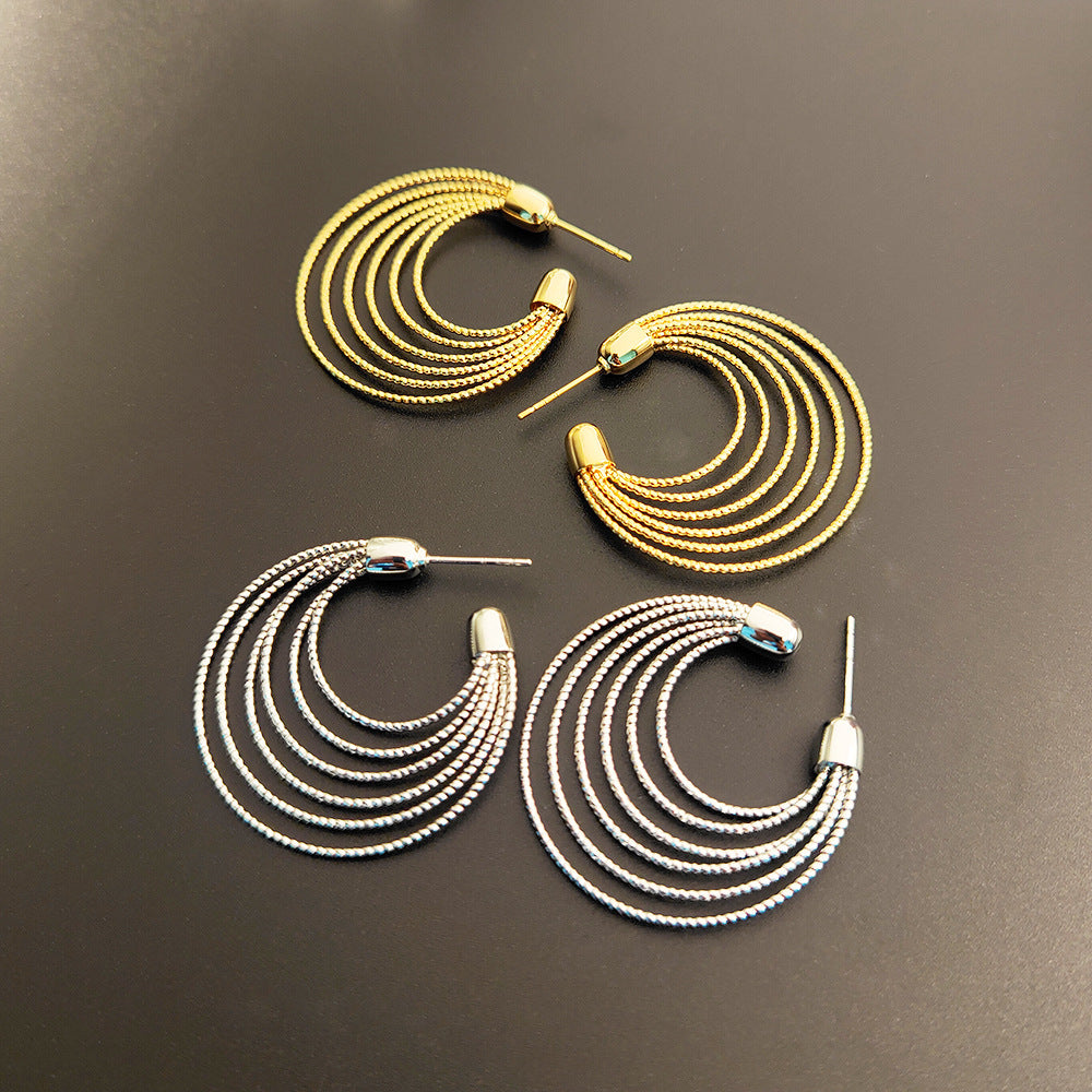 Women's Large Circles Design Brass Gold-plated Earrings