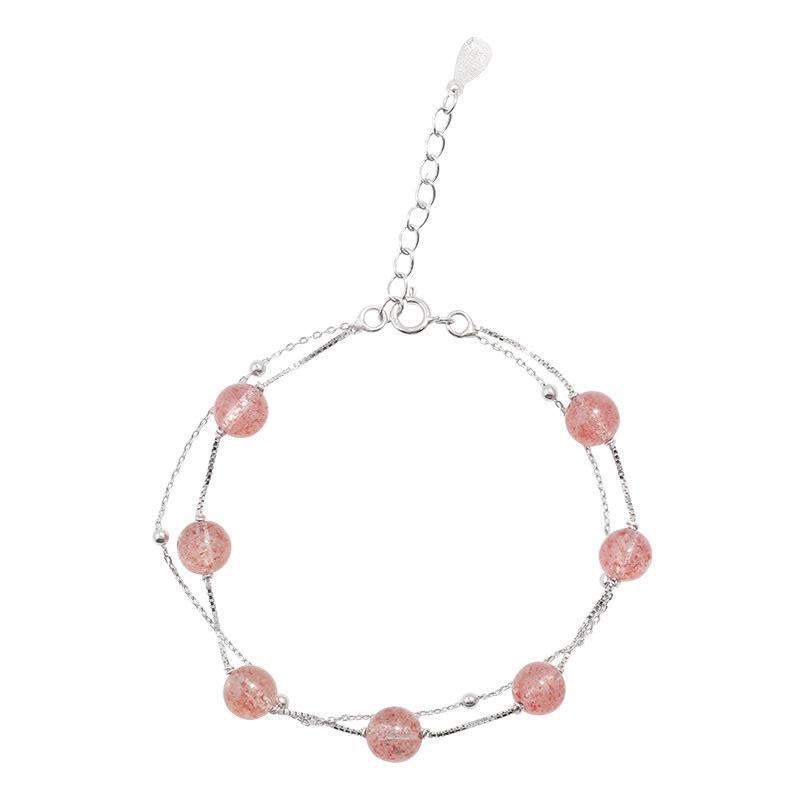 Women's Layer Natural Strawberry Quartz Niche Design Style Bracelets