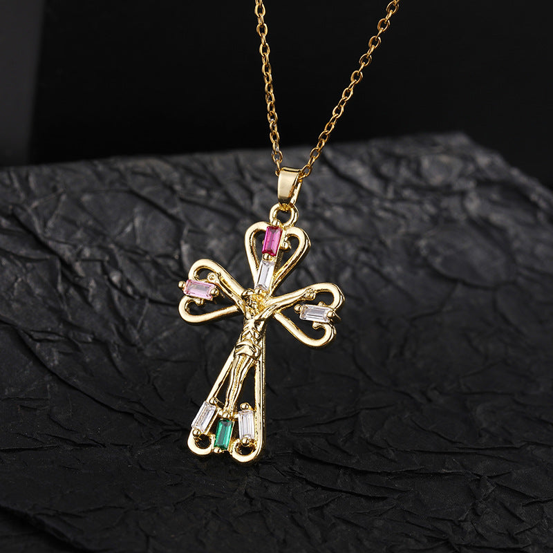 Colorful Zircon Virgin Mary Hip Hop Cross Necklaces