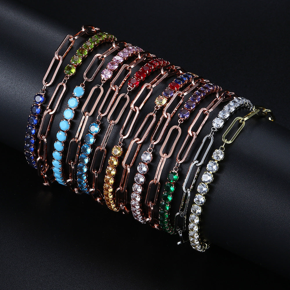 Women's Clip Stitching Tennis Round Zircon Birthstone Bracelets