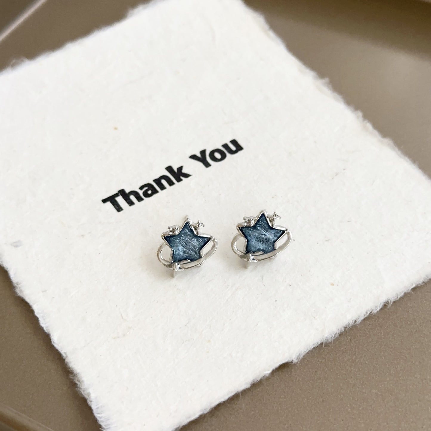 Sier Needle Resin Five-pointed Star Starry Earrings