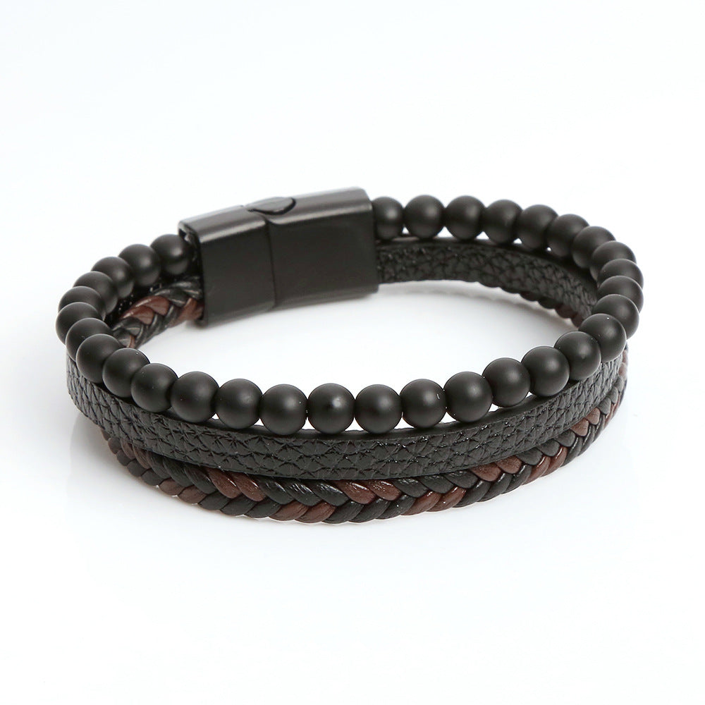 Men's Natural Stone Obsidian Magnetic Buckle Leather Bracelets