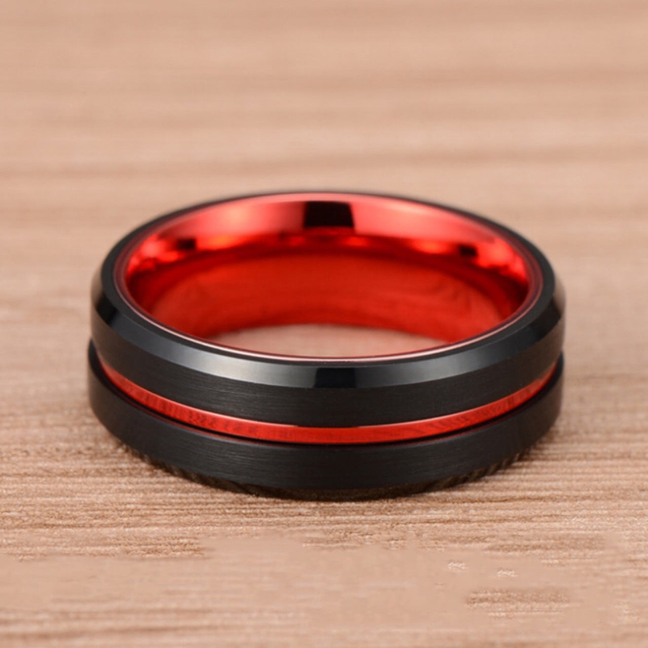 Two-color Red Black Combination Titanium Steel Ring