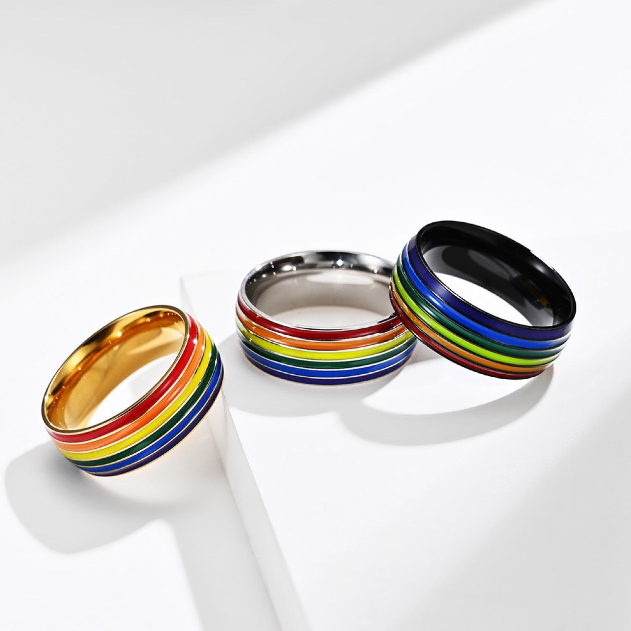 Men's Titanium Steel Rainbow Dripping Oil Simple Fashion Rings